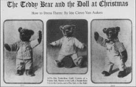 Teddy bear photos from a Ladies' Home Journal article on how to dress them for Christmas, December 1907. (From the Collections of Henry Ford Museum & Greenfield Village.)