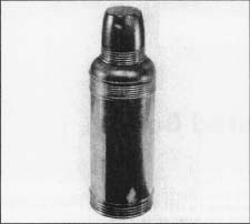 Glass-lined aluminum vacuum-sealed bottle made by the American Thermos Bottle Co. of Norwich, Connecticut, in 1915. (from the collectiom of Henry Ford Museum & Greenfield Village, Dearborn, Michigan.)
