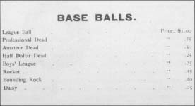 An advertisement for baseballs from the hade catalog of Horace, Partridge & Co., from about 1891.