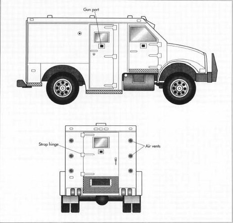 An armored car is basically a large, sealed metl box and is thereby very hot inside. The windows do not roll down for obvious reasons, so most trucks have four roof vents with a baffle to obstruct any direct lines of fire into the truck. The gun ports installed in each door employ a spring-loaded plate that must be slid open from the inside to prevent assailants from using them to fire into the vehicle.