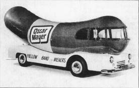 Constructed in 1936, the original Oscar Mayer Wiener mobile was a 13 ft (4 mj hot dog on wheels used to transport the hot dog chef known as little Oscar. (From the collections of Henry Ford Museum & Greenfield Village, Dearborn, Michigan.)
