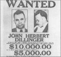 A wanted poster of John Dillinger.